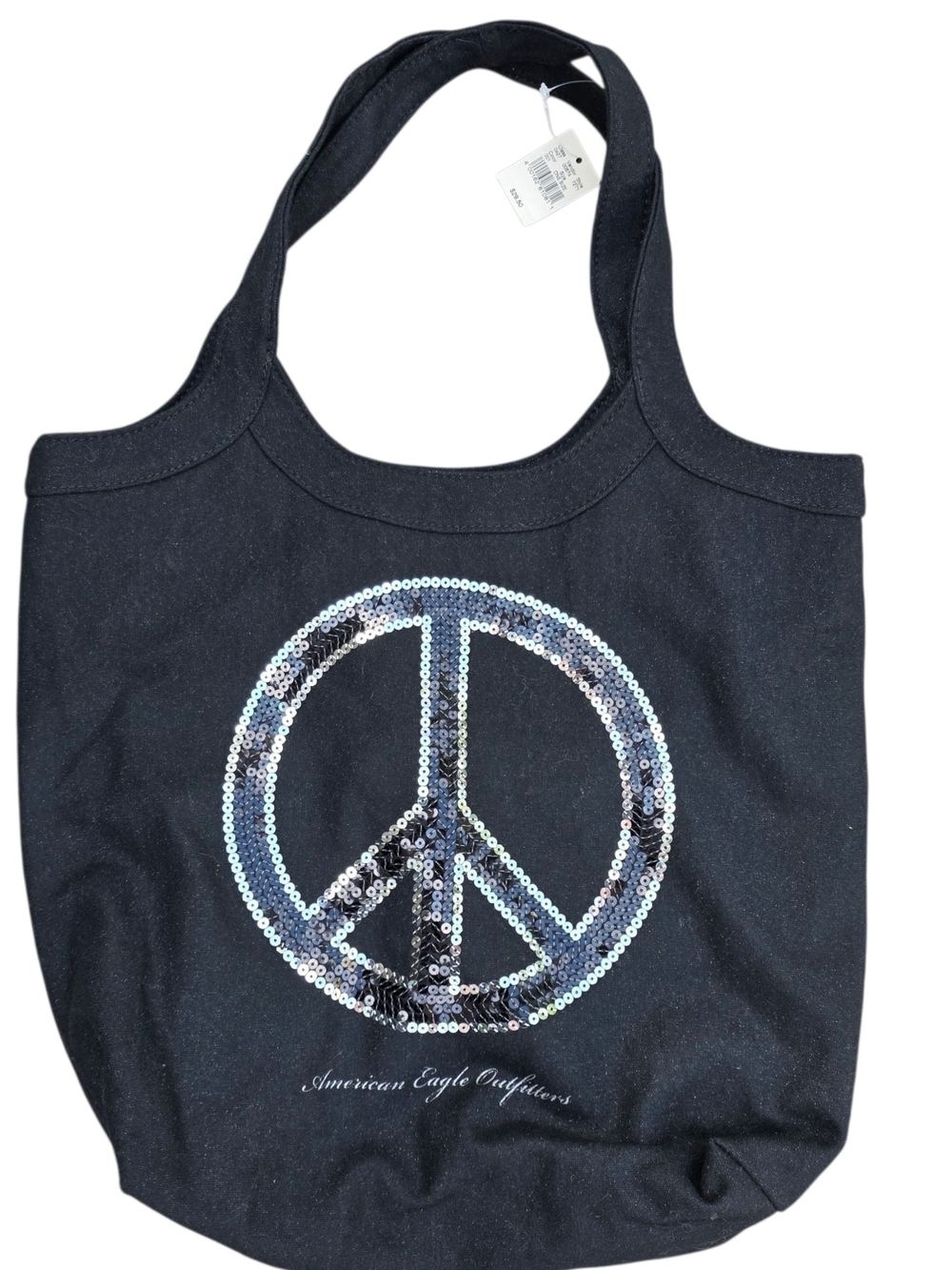 American Eagle Outfitters Black Tote with Sequin Peace Sign